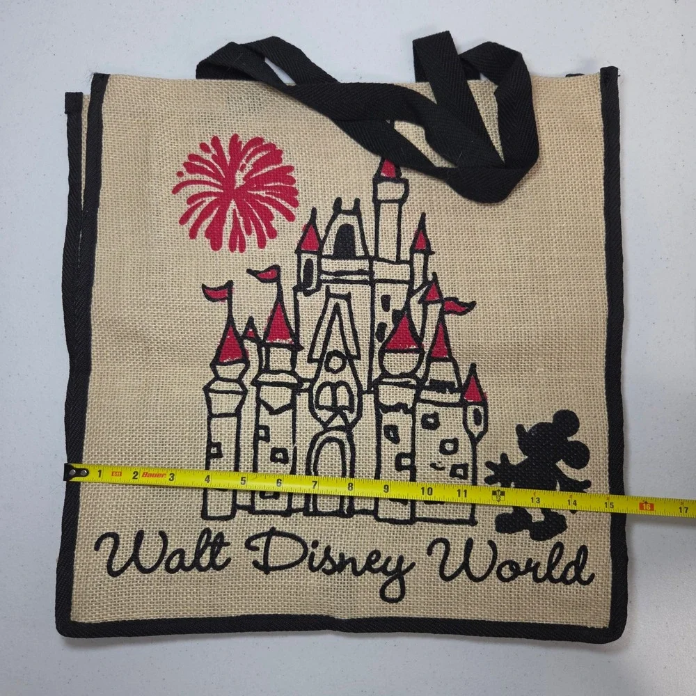 Walt Disney World Mickey Mouse Cinderella Castle Woven‎ Jute Tote Bag Tan